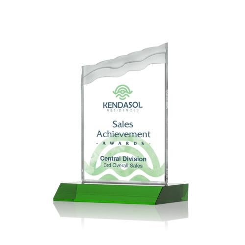Corporate Awards - Full Color Awards - Oakwood Full Color Green Peak Crystal Award