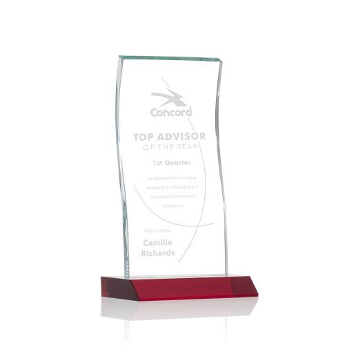 Corporate Awards - Crystal Awards - Colored Crystal - Edmonton Red Rectangle Crystal Award