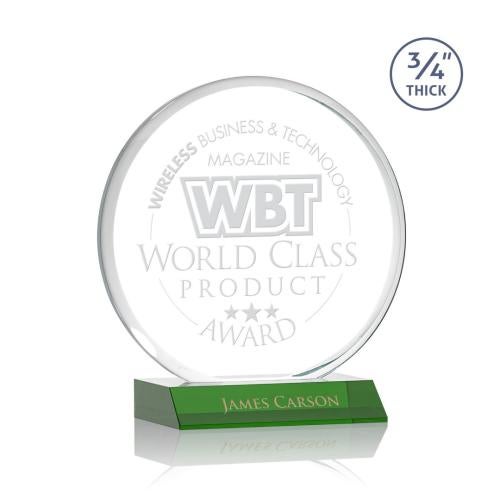 Corporate Awards - Crystal Awards - Colored Crystal - Blackpool Green  Circle Crystal Award