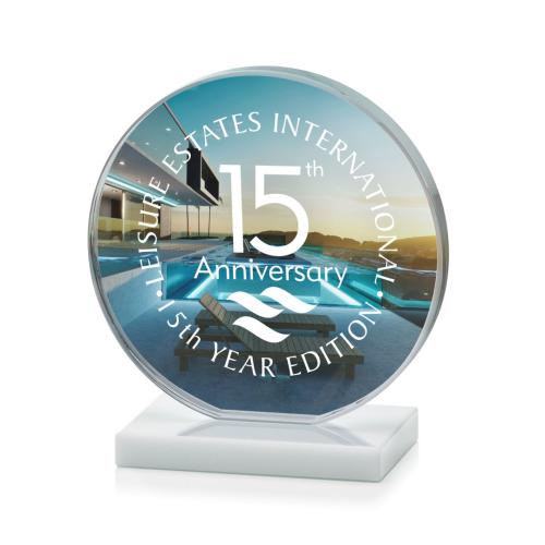 Corporate Awards - Full Color Awards - Victoria Full Color White Circle Crystal Award