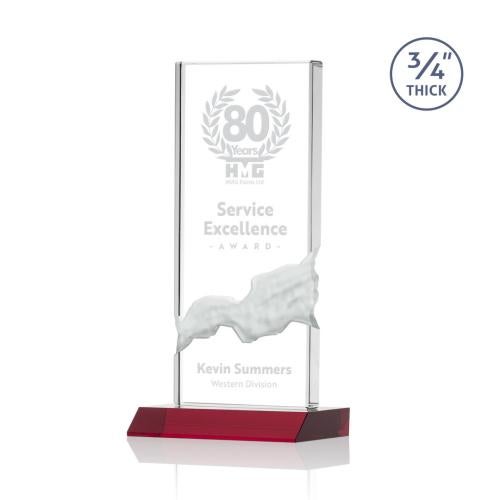 Corporate Awards - Crystal Awards - Colored Crystal - Poole Red Rectangle Crystal Award