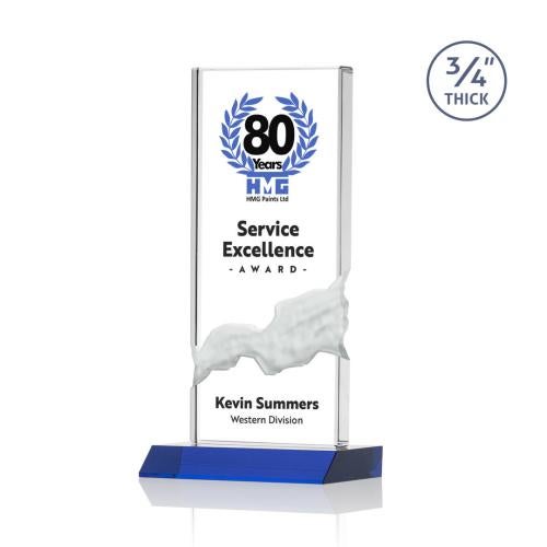 Corporate Awards - Full Color Awards - Poole Full Color Blue Rectangle Crystal Award
