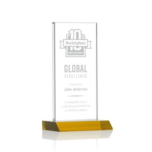 Corporate Awards - Crystal Awards - Colored Crystal - Bolton Amber Rectangle Crystal Award