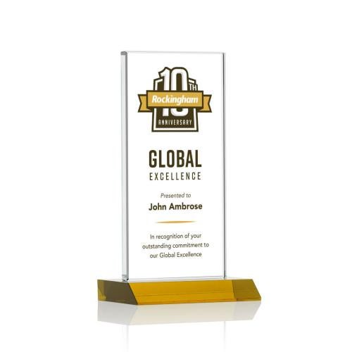 Corporate Awards - Crystal Awards - Colored Crystal - Bolton Full Color Amber  Rectangle Crystal Award