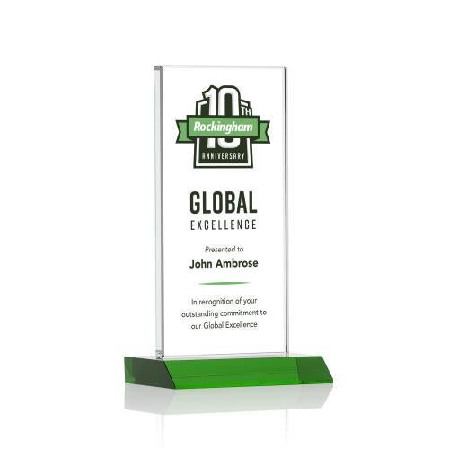 Corporate Awards - Crystal Awards - Colored Crystal - Bolton Full Color Green  Rectangle Crystal Award