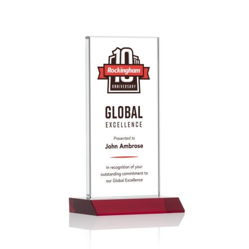 Corporate Awards - Crystal Awards - Colored Crystal - Bolton Full Color Red Rectangle Crystal Award