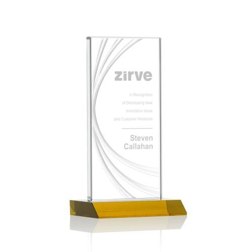 Corporate Awards - Crystal Awards - Colored Crystal - Hawkins Liquid&trade; Amber  Rectangle Crystal Award