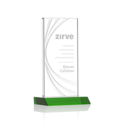 Corporate Awards - Crystal Awards - Colored Crystal - Hawkins Liquid™ Green Rectangle Crystal Award