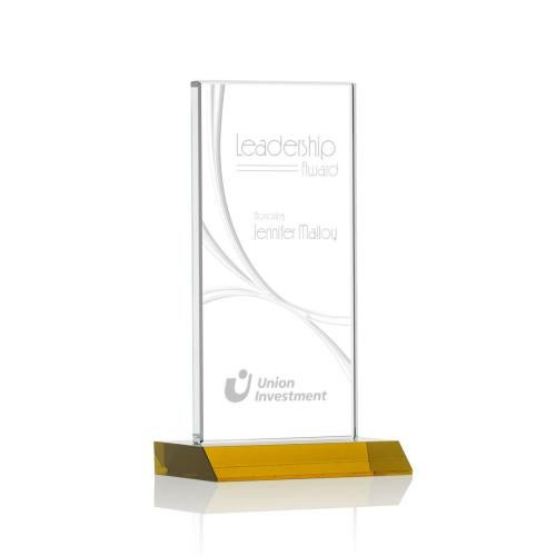 Corporate Awards - Crystal Awards - Colored Crystal - Keane Liquid™ Amber Rectangle Crystal Award