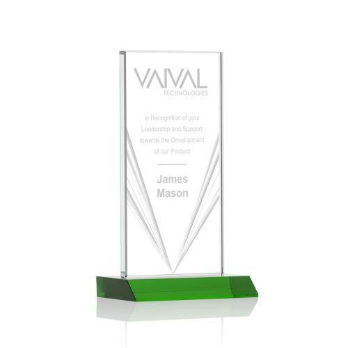 Corporate Awards - Glass Awards - Colored Glass Awards - Seaford Liquid™  Green Rectangle Crystal Award
