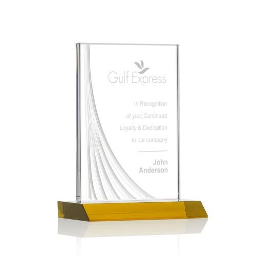 Corporate Awards - Glass Awards - Colored Glass Awards - Leighton Liquid™ Amber Rectangle Crystal Award
