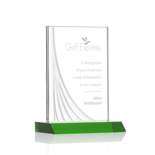 Corporate Awards - Glass Awards - Colored Glass Awards - Leighton Liquid™ Green Rectangle Crystal Award