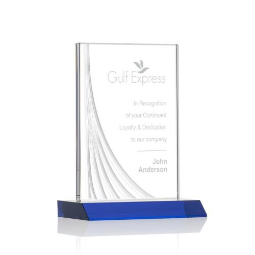 Corporate Awards - Glass Awards - Colored Glass Awards - Leighton Liquid™  Blue  Rectangle Crystal Award