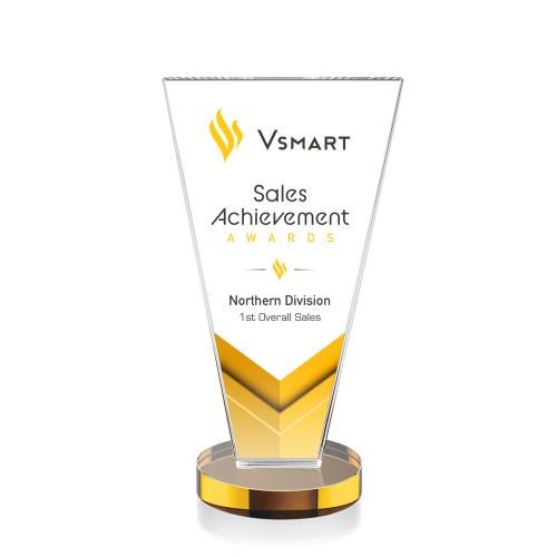 Corporate Awards - Crystal Awards - Colored Crystal - Burney Full Color Amber Crystal Award