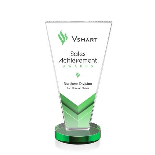 Corporate Awards - Crystal Awards - Colored Crystal - Burney Full Color Green  Crystal Award