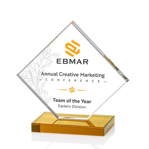 Corporate Awards - Crystal Awards - Colored Crystal - Wellington Full Color Amber  Crystal Award