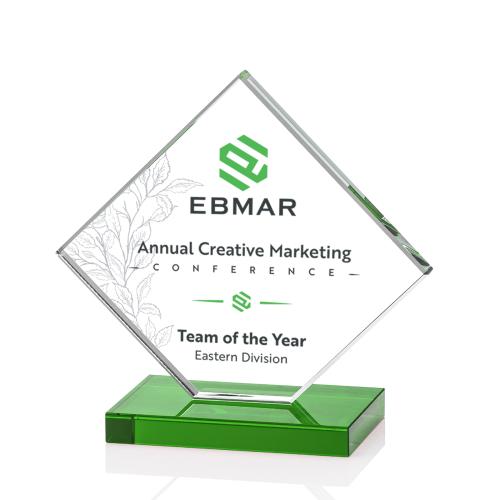 Corporate Awards - Crystal Awards - Colored Crystal - Wellington Full Color Green  Crystal Award