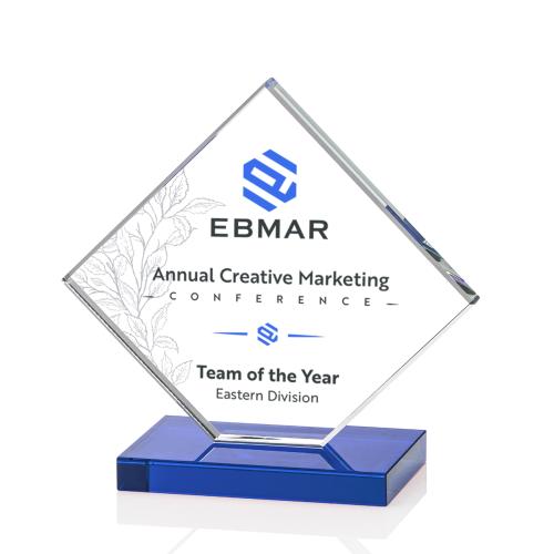 Corporate Awards - Crystal Awards - Colored Crystal - Wellington Full Color Blue Crystal Award