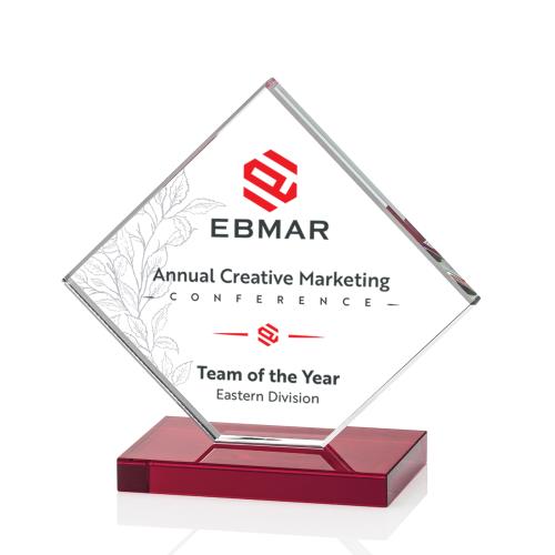 Corporate Awards - Crystal Awards - Colored Crystal - Wellington Full Color Red  Crystal Award