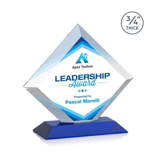 Corporate Awards - Glass Awards - Colored Glass Awards - Belaire Full Color Blue Crystal Award