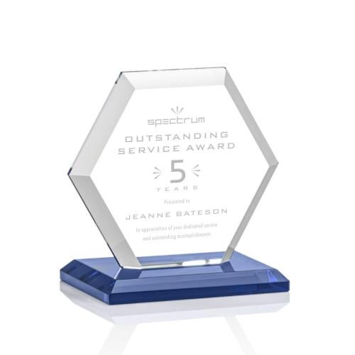 Corporate Awards - Glass Awards - Colored Glass Awards - Barnett Blue Crystal Award