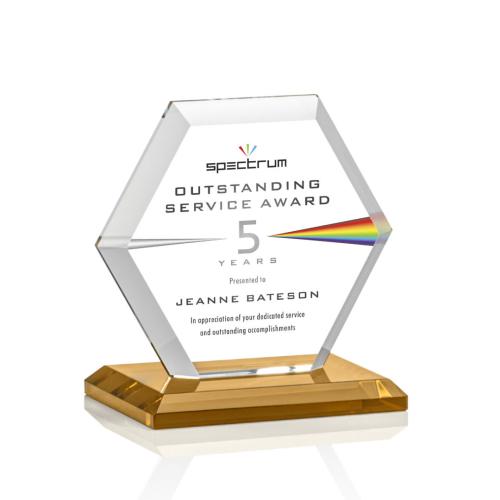 Corporate Awards - Glass Awards - Colored Glass Awards - Barnett Full Color Amber Crystal Award