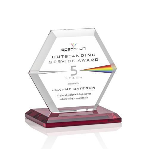 Corporate Awards - Crystal Awards - Colored Crystal - Red Crystal Awards - Barnett Full Color Red Crystal Award
