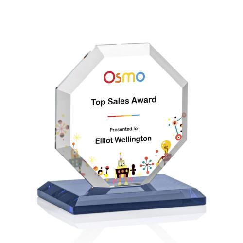 Corporate Awards - Glass Awards - Colored Glass Awards - Leyland Full Color Blue Crystal Award