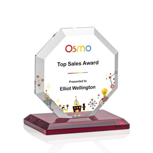 Corporate Awards - Crystal Awards - Colored Crystal - Red Crystal Awards - Leyland Full Color Red Crystal Award