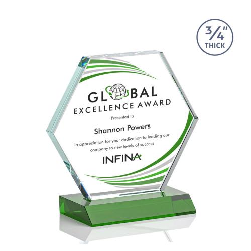 Corporate Awards - Glass Awards - Colored Glass Awards - Pickering Full Color Green Crystal Award