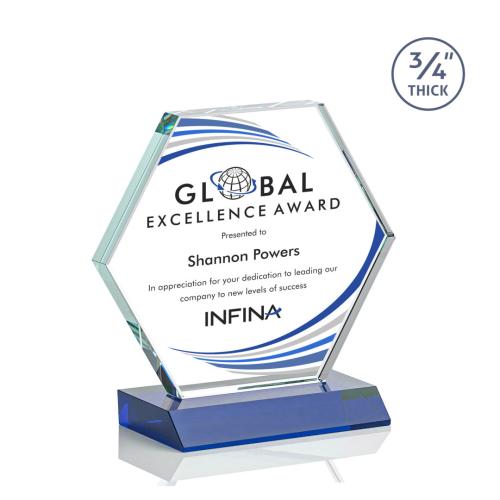 Corporate Awards - Glass Awards - Colored Glass Awards - Pickering Full Color Blue Crystal Award