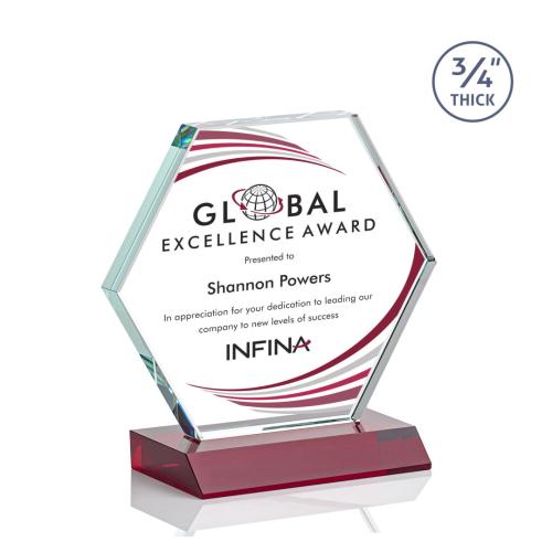 Corporate Awards - Crystal Awards - Colored Crystal - Red Crystal Awards - Pickering Full Color Red Crystal Award