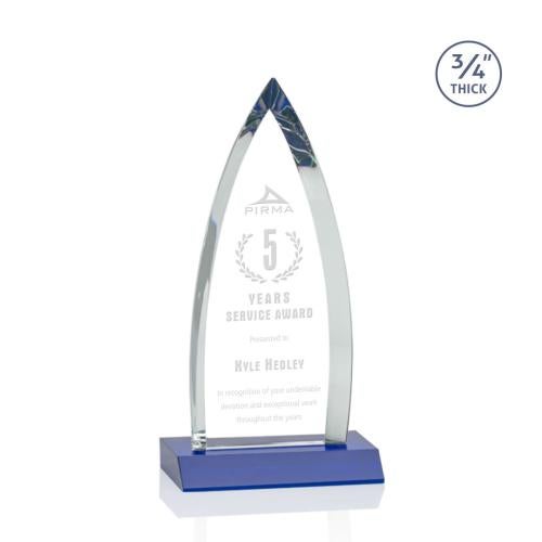 Corporate Awards - Glass Awards - Colored Glass Awards - Shildon Blue Arch & Crescent Crystal Award