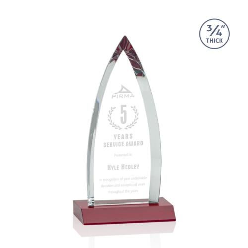 Corporate Awards - Crystal Awards - Colored Crystal - Red Crystal Awards - Shildon Red Arch & Crescent Crystal Award