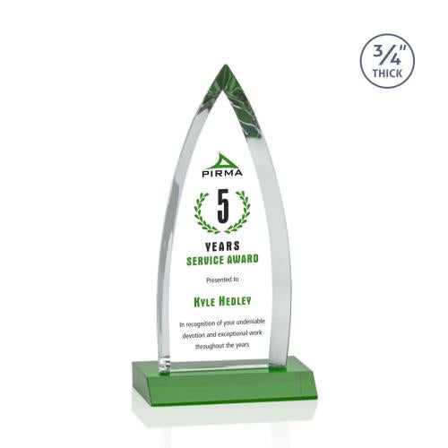 Corporate Awards - Glass Awards - Colored Glass Awards - Shildon Full Color Green Arch & Crescent Crystal Award