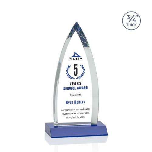 Corporate Awards - Glass Awards - Colored Glass Awards - Shildon Full Color Blue Arch & Crescent Crystal Award
