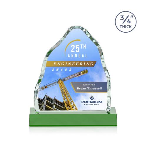 Corporate Awards - Glass Awards - Colored Glass Awards - Dunwich Full Color Green Crystal Award