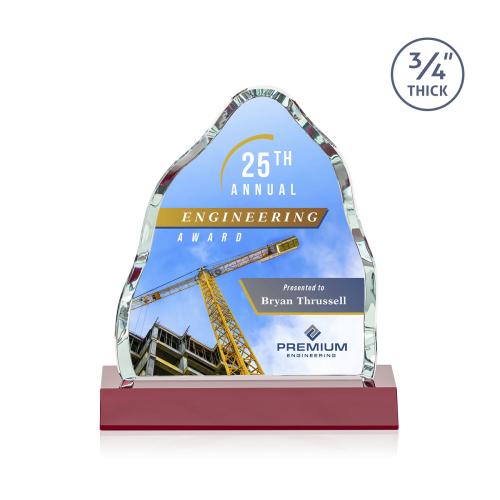 Corporate Awards - Award Shapes - Mountain Awards - Dunwich Full Color Red Crystal Award