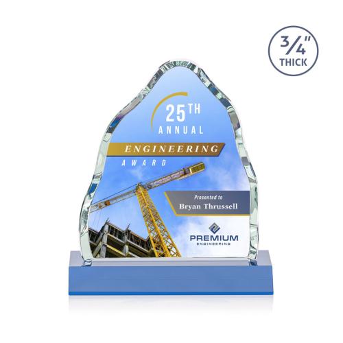 Corporate Awards - Award Shapes - Mountain Awards - Dunwich Full Color Sky Blue Crystal Award