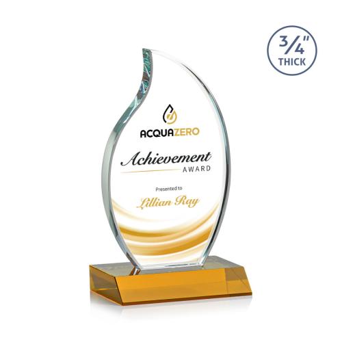 Corporate Awards - Crystal Awards - Crystal Flame Awards - Croydon Full Color Amber Flame Crystal Award