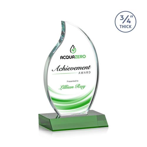 Corporate Awards - Crystal Awards - Crystal Flame Awards - Croydon Full Color Green Flame Crystal Award