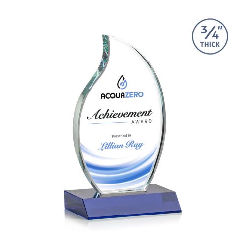 Corporate Awards - Crystal Awards - Crystal Flame Awards - Croydon Full Color Blue Flame Crystal Award