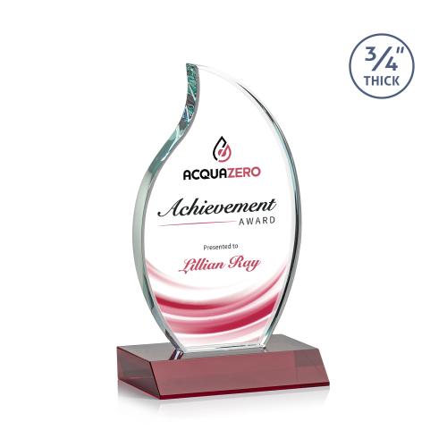Corporate Awards - Crystal Awards - Colored Crystal - Red Crystal Awards - Croydon Full Color Red Flame Crystal Award