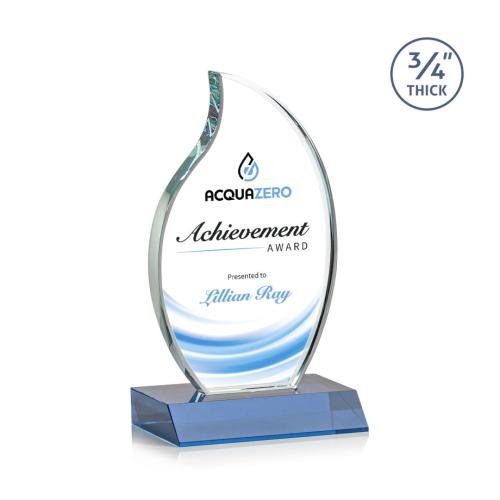Corporate Awards - Crystal Awards - Crystal Flame Awards - Croydon Full Color Sky Blue Flame Crystal Award