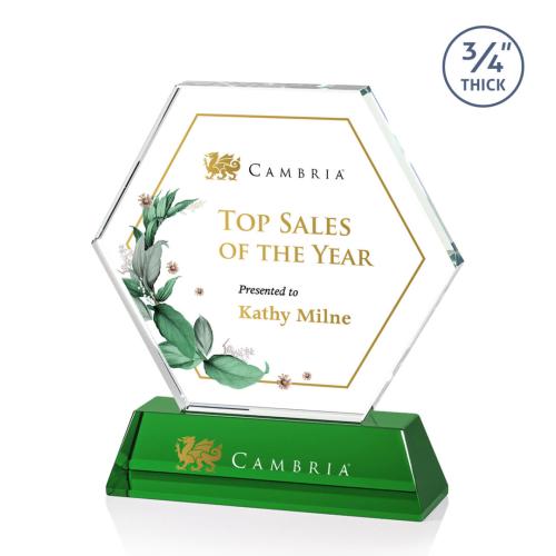 Corporate Awards - Glass Awards - Colored Glass Awards - Ralston Full Color Green Crystal Award