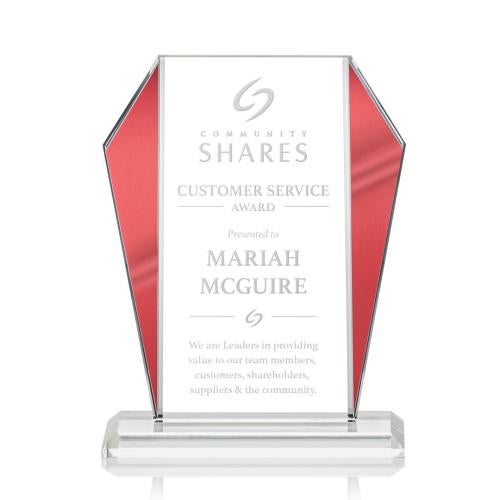 Corporate Awards - Crystal Awards - Colored Crystal - Red Crystal Awards - Newbury Red Arch & Crescent Crystal Award