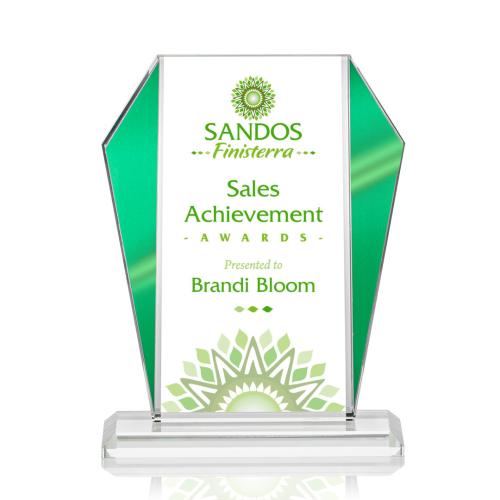 Corporate Awards - Glass Awards - Colored Glass Awards - Newbury Full Color Green Arch & Crescent Crystal Award
