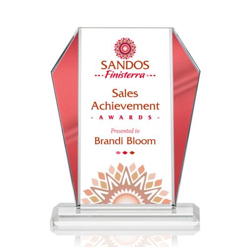 Corporate Awards - Crystal Awards - Colored Crystal - Red Crystal Awards - Newbury Full Color Red Arch & Crescent Crystal Award