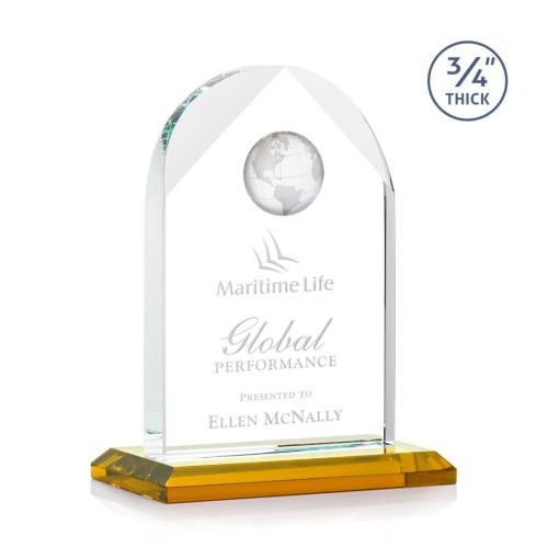 Corporate Awards - Glass Awards - Colored Glass Awards - Blake Globe Amber Arch & Crescent Crystal Award