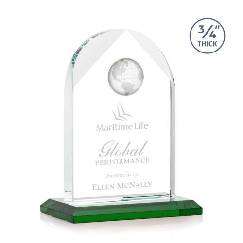 Corporate Awards - Glass Awards - Colored Glass Awards - Blake Globe Green Arch & Crescent Crystal Award
